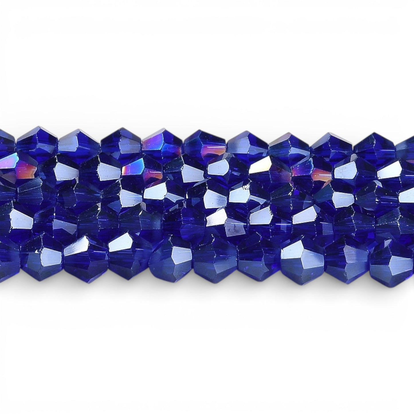 x1 Fil de Perles de Verre Transparentes Facettées – Biconiques 4 mm – Bleu Foncé AB