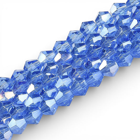 x1 Fil de Perles de Verre Transparentes Facettées – Biconiques 4 mm – Bleu AB
