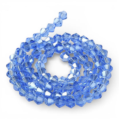 x1 Fil de Perles de Verre Transparentes Facettées – Biconiques 4 mm – Bleu AB