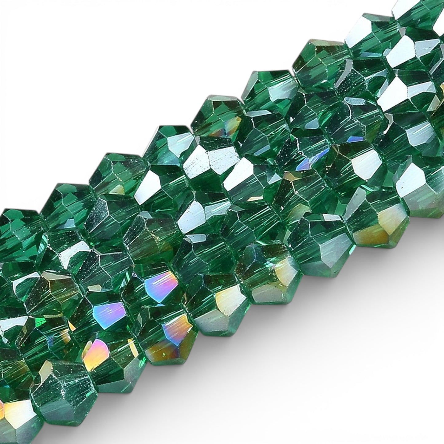 x1 Fil de Perles de Verre Transparentes Facettées – Biconiques 4 mm – Vert Foncé AB