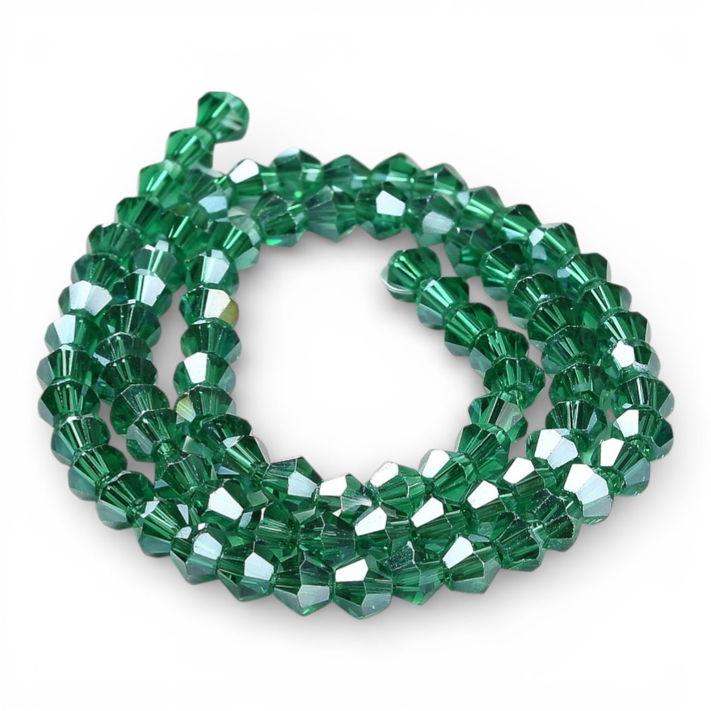 x1 Fil de Perles de Verre Transparentes Facettées – Biconiques 4 mm – Vert Foncé AB
