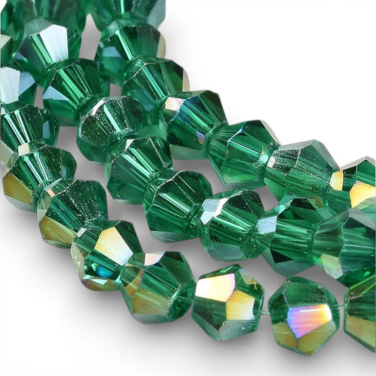 x1 Fil de Perles de Verre Transparentes Facettées – Biconiques 4 mm – Vert Foncé AB