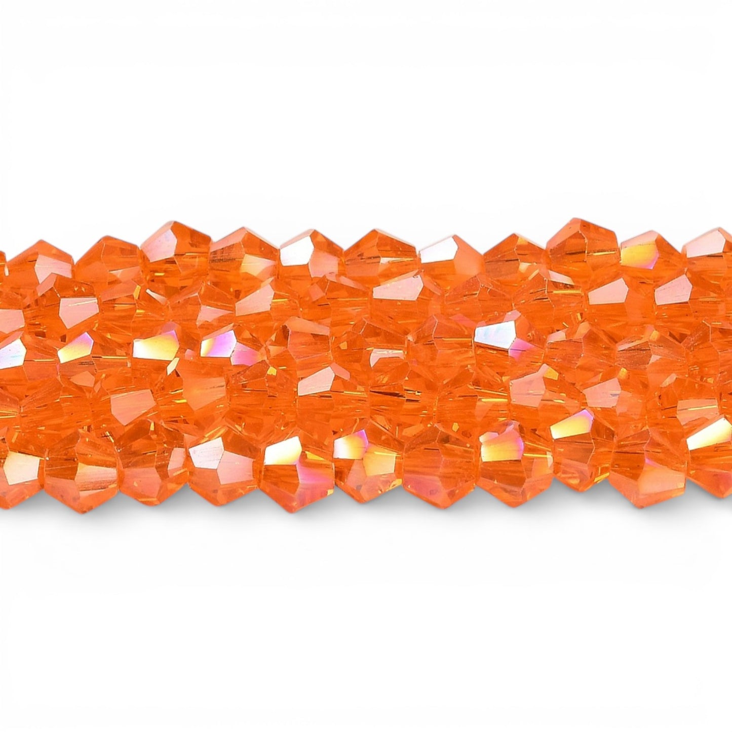 x1 Fil de Perles de Verre Transparentes Facettées – Biconiques 4 mm – Orange Foncé AB