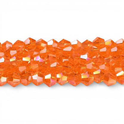 x1 Fil de Perles de Verre Transparentes Facettées – Biconiques 4 mm – Orange Foncé AB