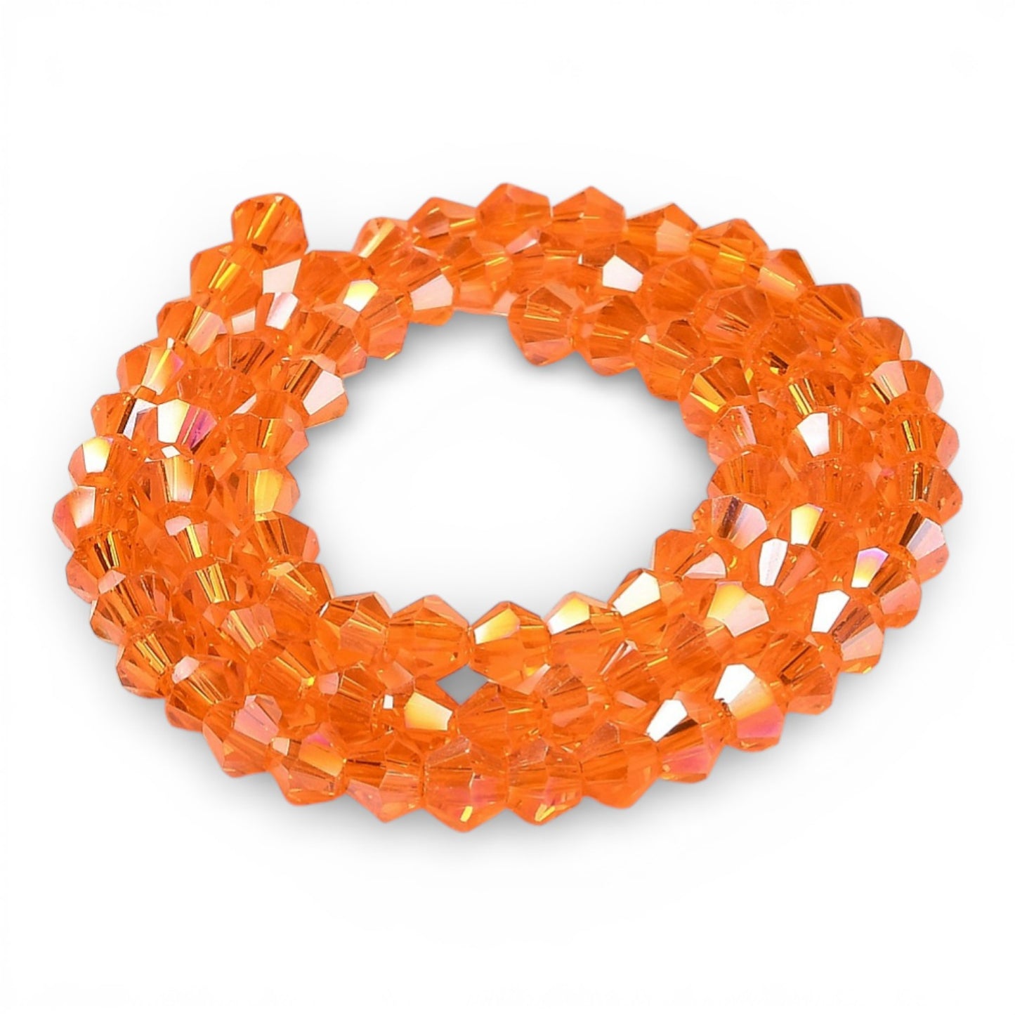 x1 Fil de Perles de Verre Transparentes Facettées – Biconiques 4 mm – Orange Foncé AB