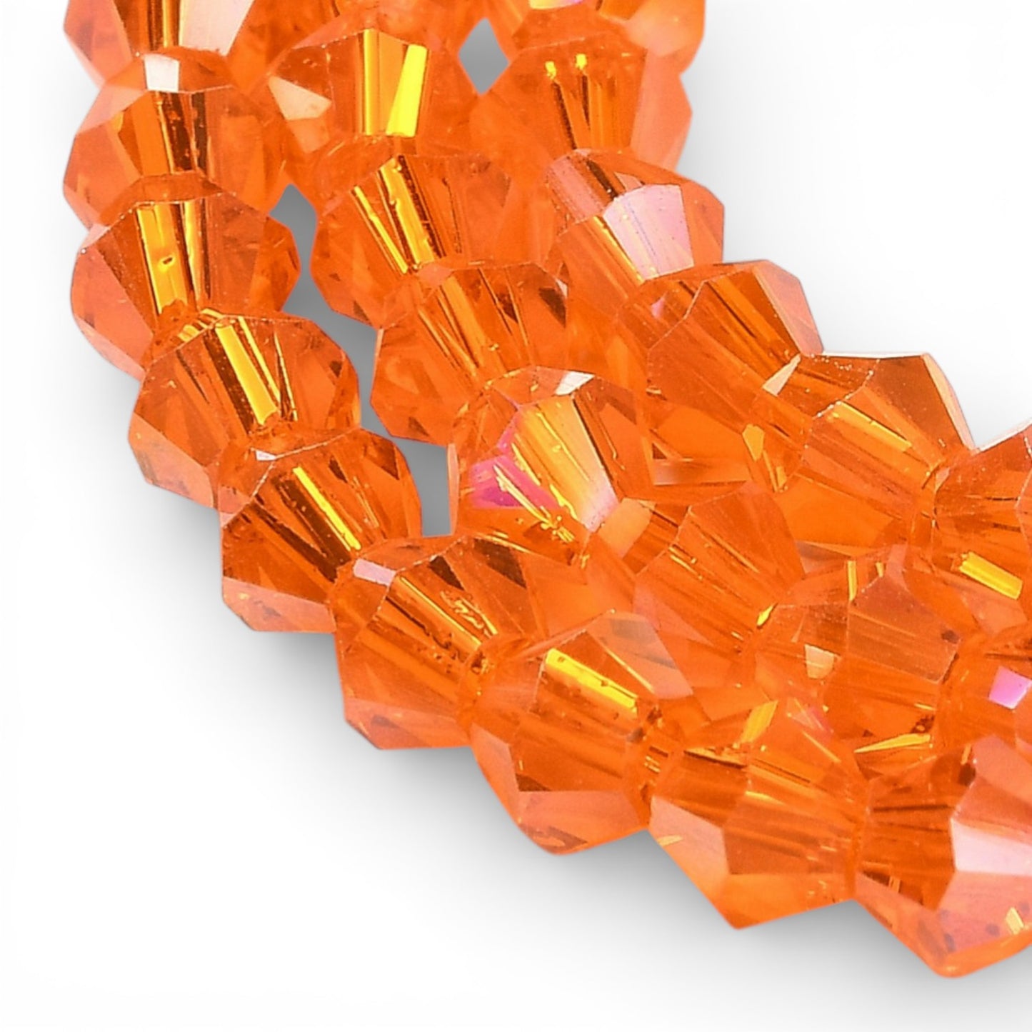 x1 Fil de Perles de Verre Transparentes Facettées – Biconiques 4 mm – Orange Foncé AB