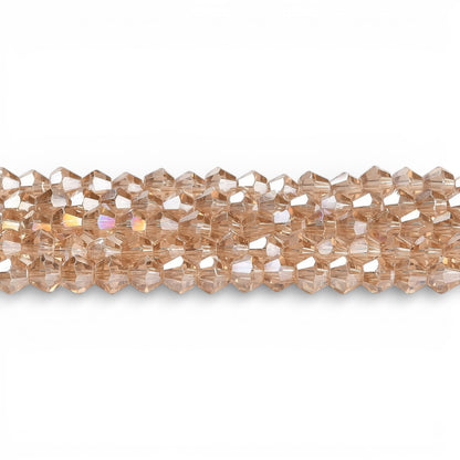 x1 Fil de Perles de Verre Transparentes Facettées – Biconiques 4 mm – Beige AB