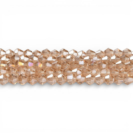 x1 Fil de Perles de Verre Transparentes Facettées – Biconiques 4 mm – Beige AB