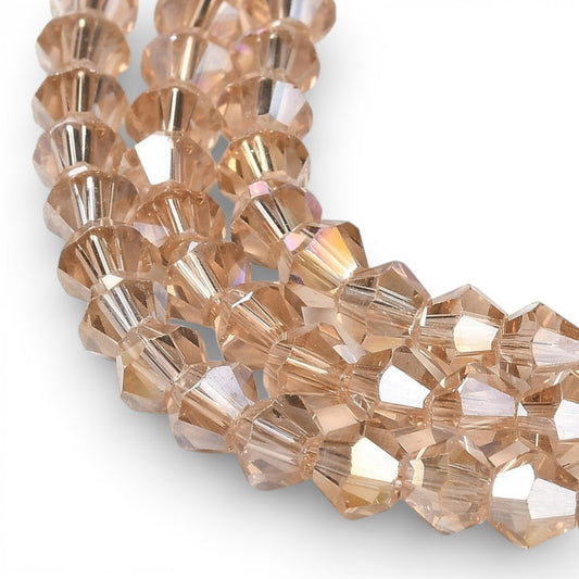 x1 Fil de Perles de Verre Transparentes Facettées – Biconiques 4 mm – Beige AB