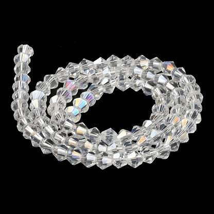 x1 Fil de Perles de Verre Transparentes Facettées – Biconiques 4 mm – Transparent AB