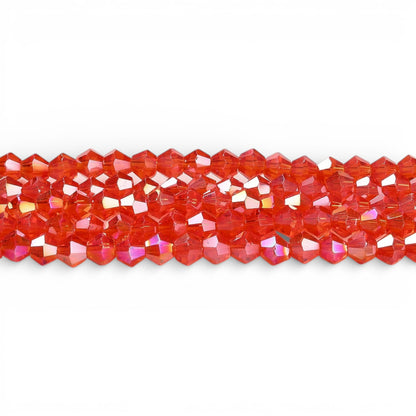 x1 Fil de Perles de Verre Transparentes Facettées – Biconiques 4 mm – Rouge AB