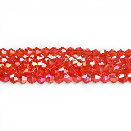x1 Fil de Perles de Verre Transparentes Facettées – Biconiques 4 mm – Rouge AB