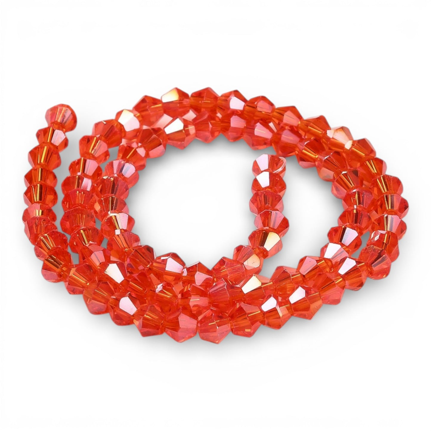 x1 Fil de Perles de Verre Transparentes Facettées – Biconiques 4 mm – Rouge AB