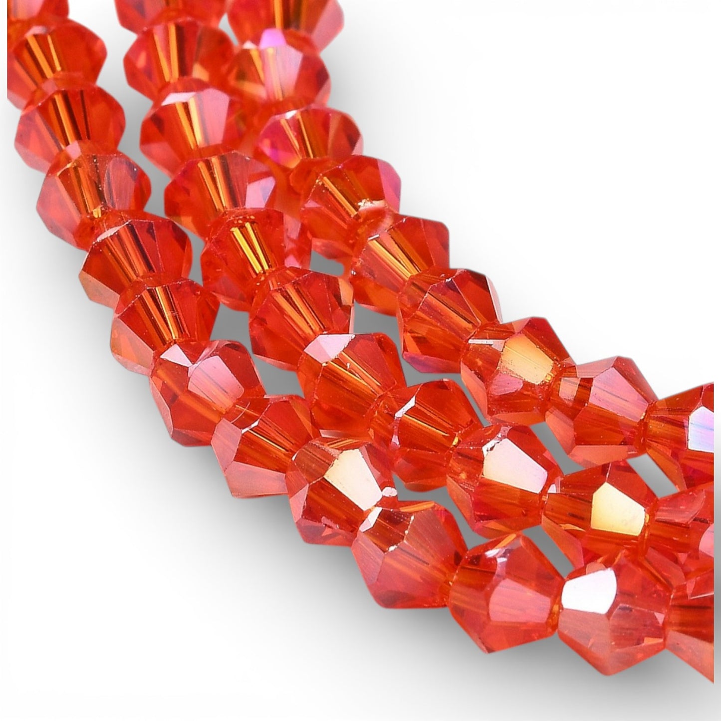 x1 Fil de Perles de Verre Transparentes Facettées – Biconiques 4 mm – Rouge AB