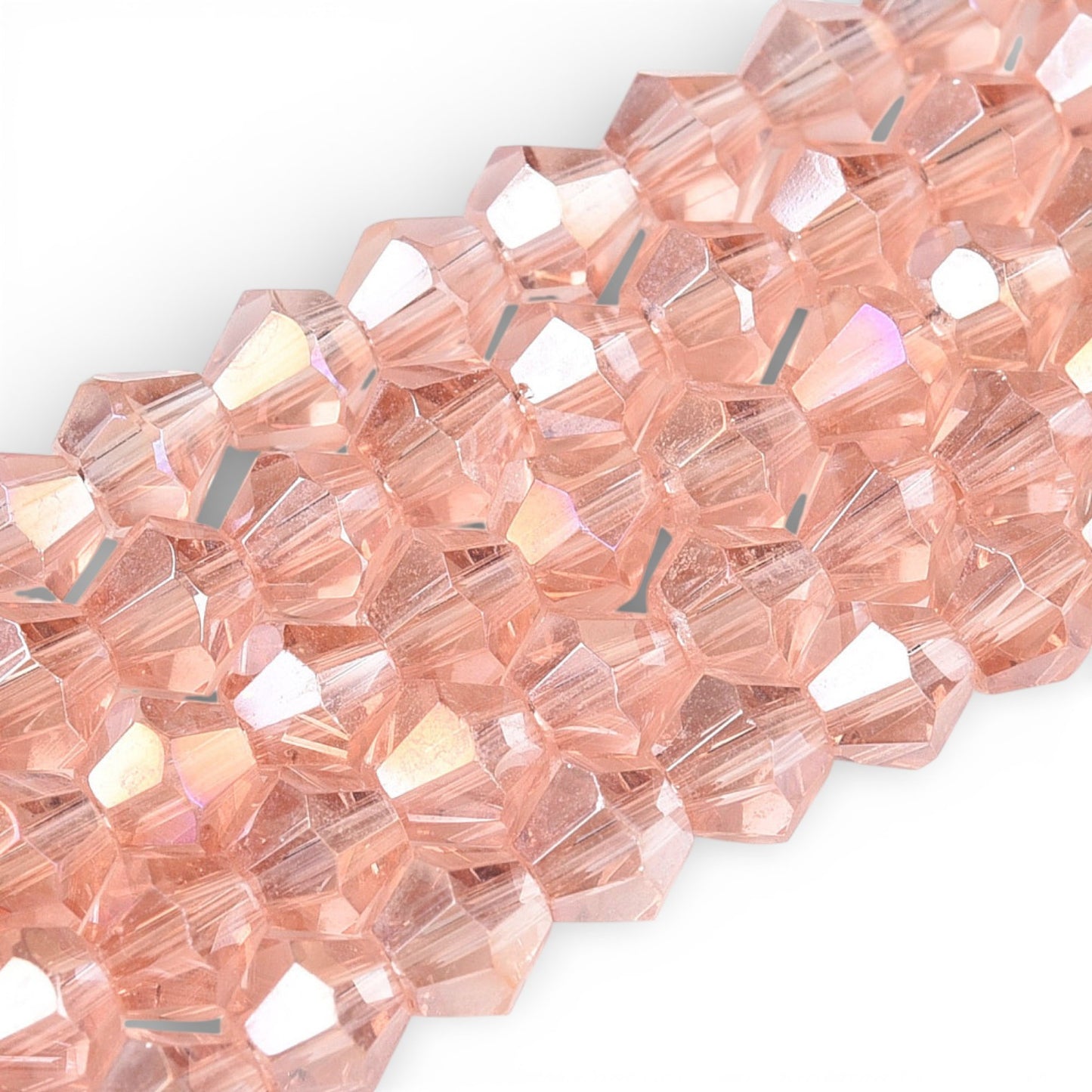 x1 Fil de Perles de Verre Transparentes Facettées – Biconiques 4 mm – Rose AB