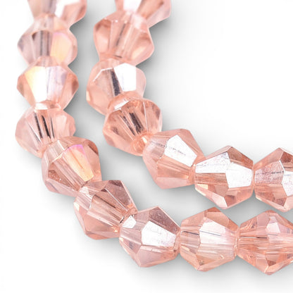 x1 Fil de Perles de Verre Transparentes Facettées – Biconiques 4 mm – Rose AB