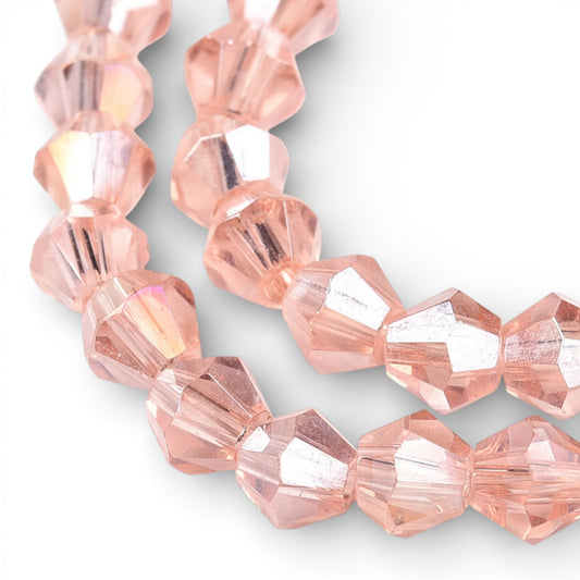 x1 Fil de Perles de Verre Transparentes Facettées – Biconiques 4 mm – Rose AB