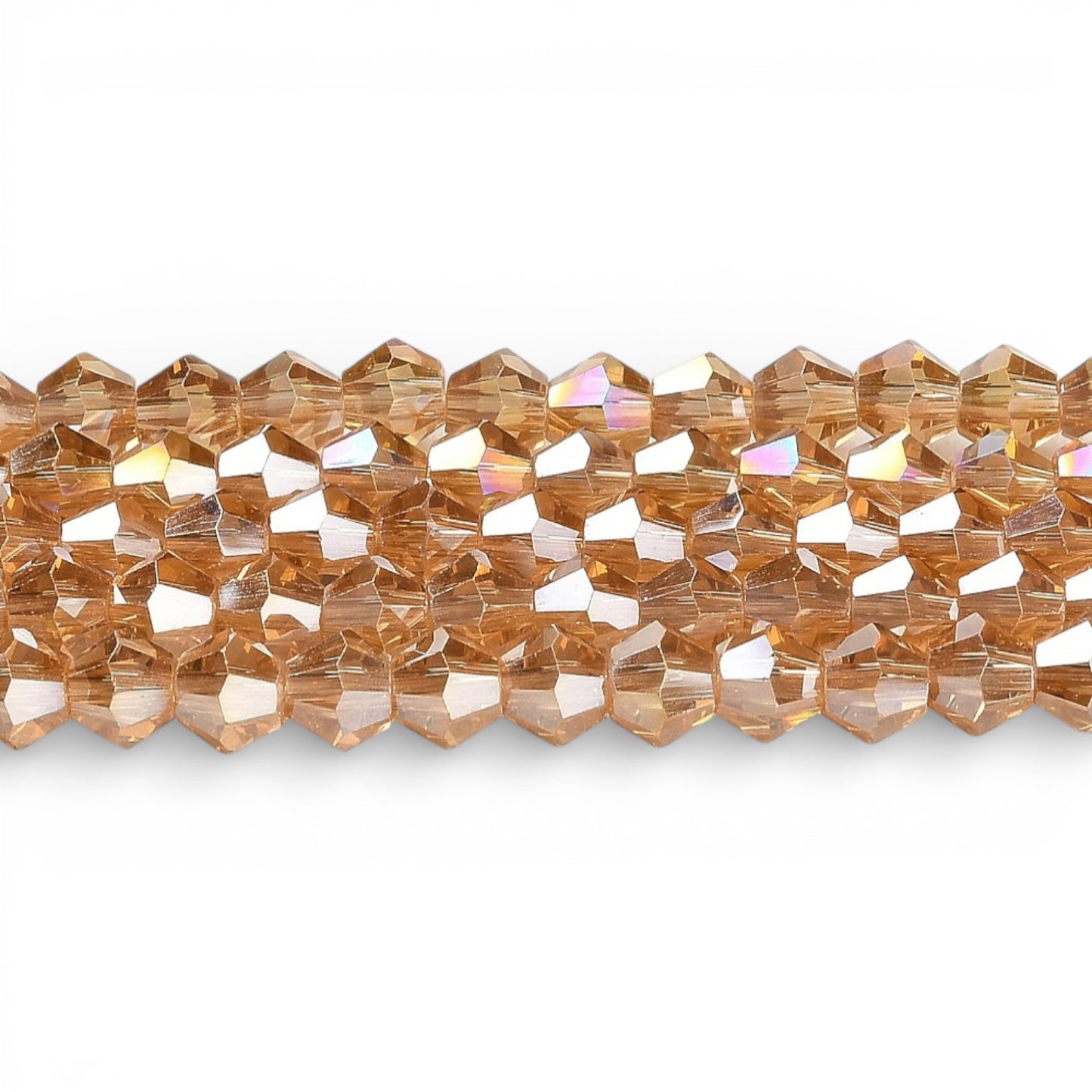 x1 Fil de Perles de Verre Transparentes Facettées – Biconiques 4 mm – Champagne AB