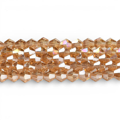 x1 Fil de Perles de Verre Transparentes Facettées – Biconiques 4 mm – Champagne AB