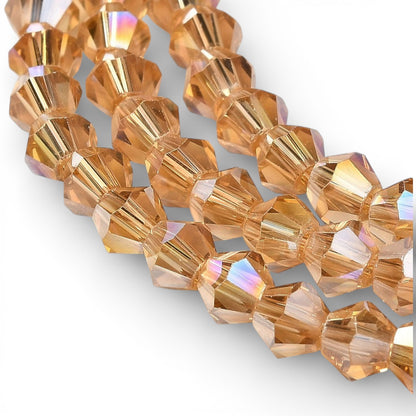 x1 Fil de Perles de Verre Transparentes Facettées – Biconiques 4 mm – Champagne AB