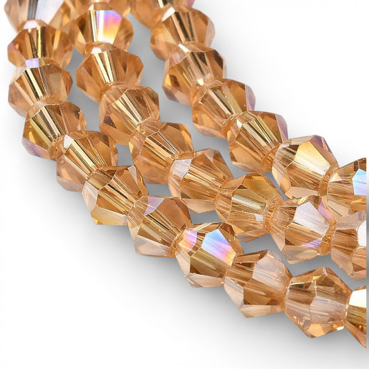 x1 Fil de Perles de Verre Transparentes Facettées – Biconiques 4 mm – Champagne AB