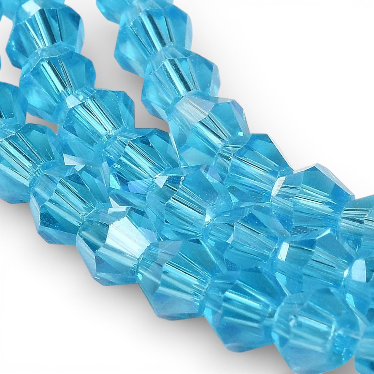 x1 Fil de Perles de Verre Transparentes Facettées – Biconiques 4 mm – Bleu profond AB