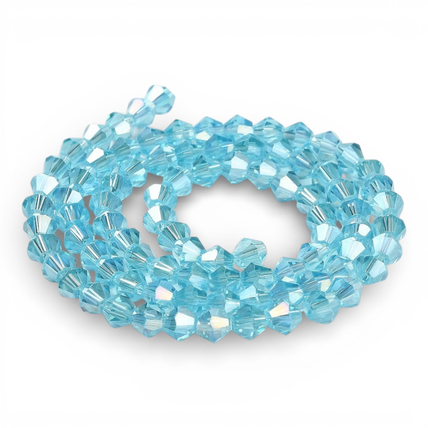 x1 Fil de Perles de Verre Transparentes Facettées – Biconiques 4 mm – Bleu ou Bleu AB