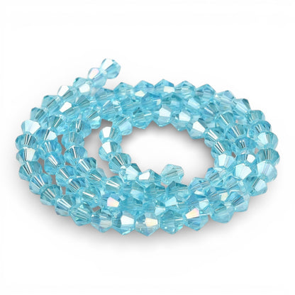x1 Fil de Perles de Verre Transparentes Facettées – Biconiques 4 mm – Bleu ou Bleu AB