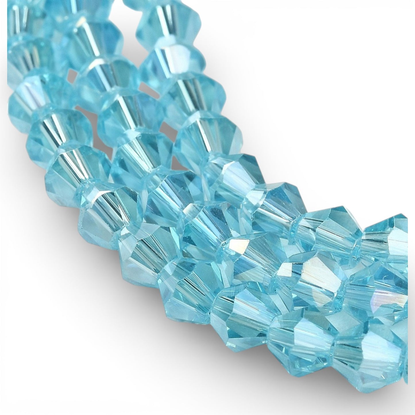 x1 Fil de Perles de Verre Transparentes Facettées – Biconiques 4 mm – Bleu ou Bleu AB