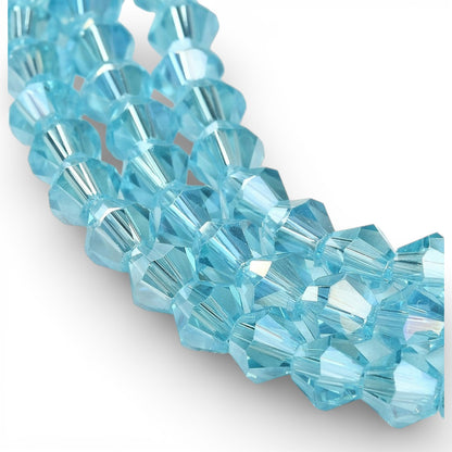 x1 Fil de Perles de Verre Transparentes Facettées – Biconiques 4 mm – Bleu ou Bleu AB
