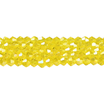 x1 Fil de Perles de Verre Transparentes Facettées – Biconiques 4 mm – Jaune ou Jaune Ab