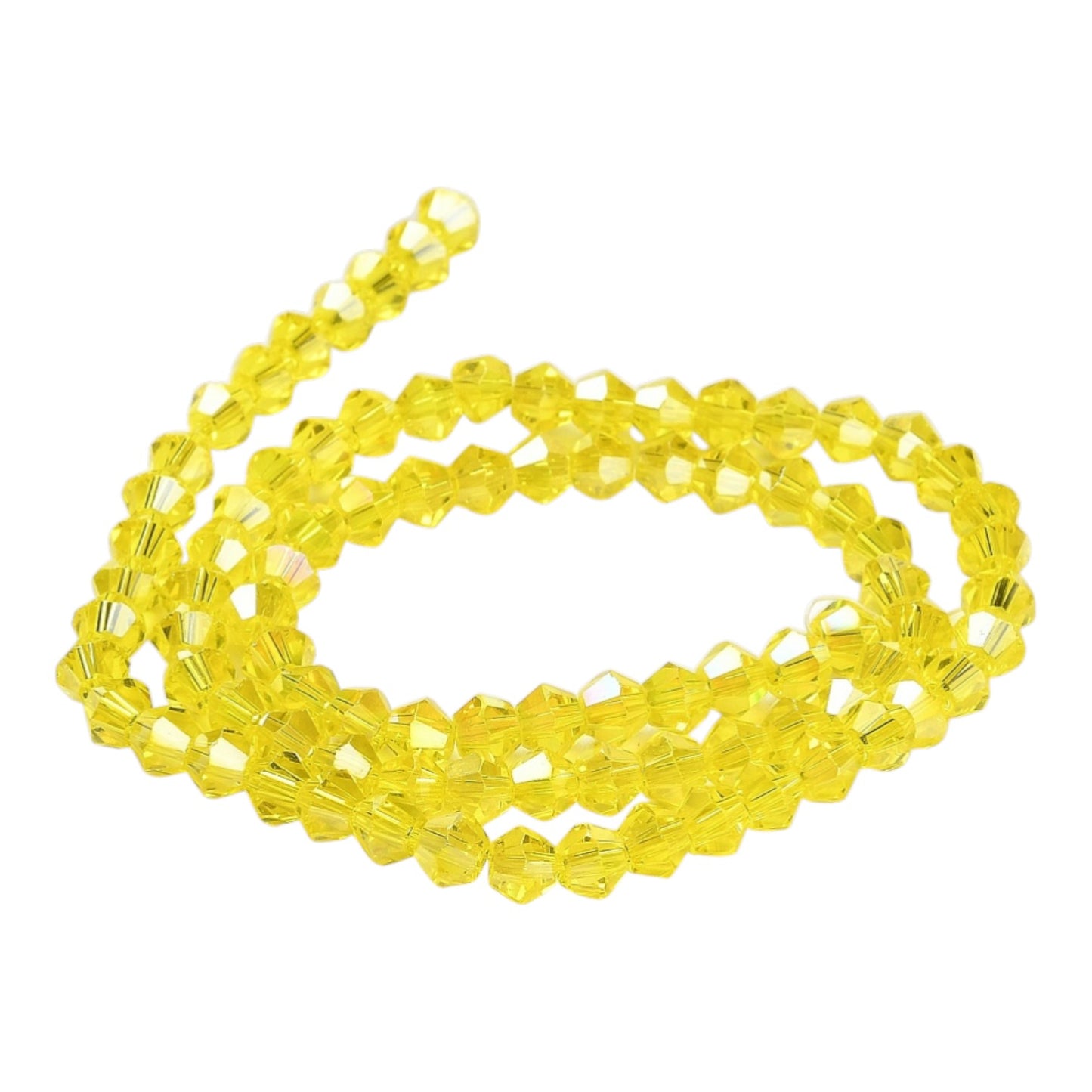 x1 Fil de Perles de Verre Transparentes Facettées – Biconiques 4 mm – Jaune ou Jaune Ab