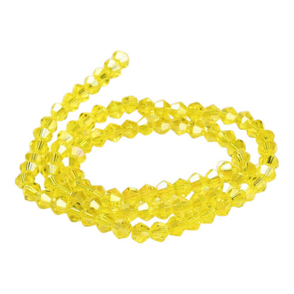 x1 Fil de Perles de Verre Transparentes Facettées – Biconiques 4 mm – Jaune ou Jaune Ab