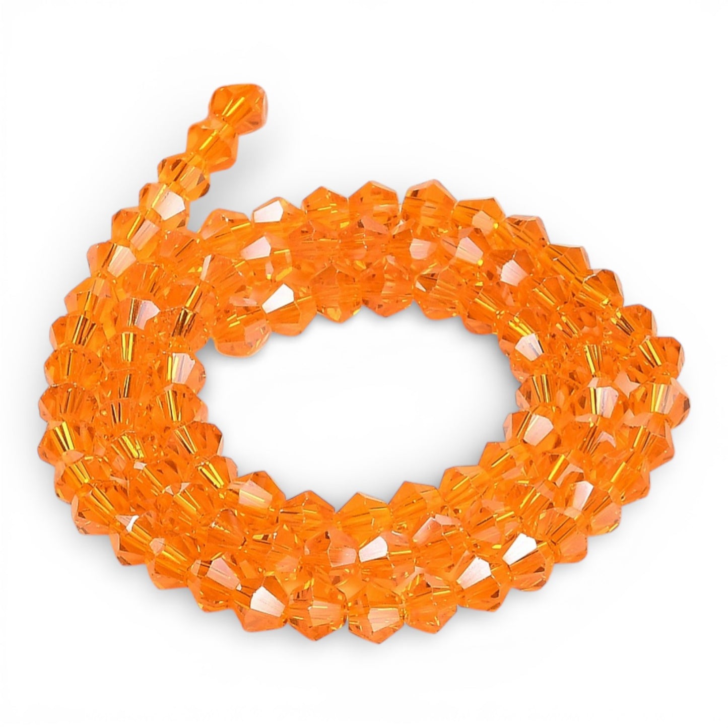x1 Fil de Perles de Verre Transparentes Facettées – Biconiques 4 mm – Orange ou Orange AB