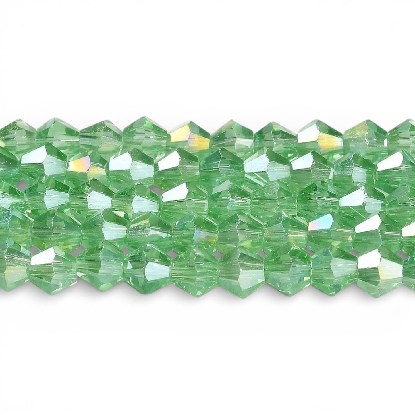 x1 Fil de Perles de Verre Transparentes Facettées – Biconiques 4 mm – Vert Clair AB
