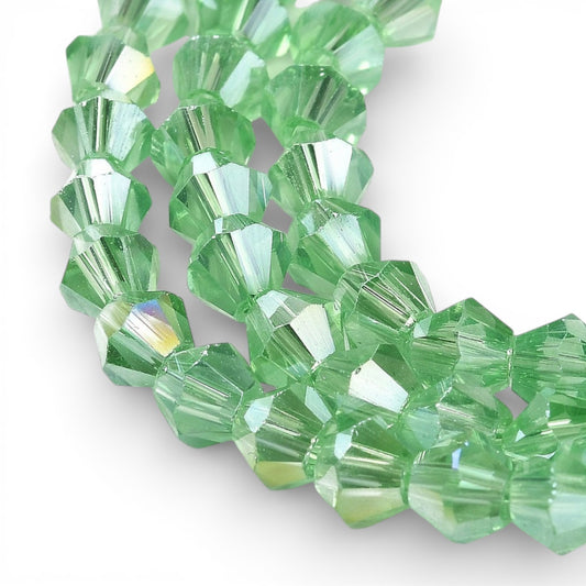 x1 Fil de Perles de Verre Transparentes Facettées – Biconiques 4 mm – Vert Clair AB