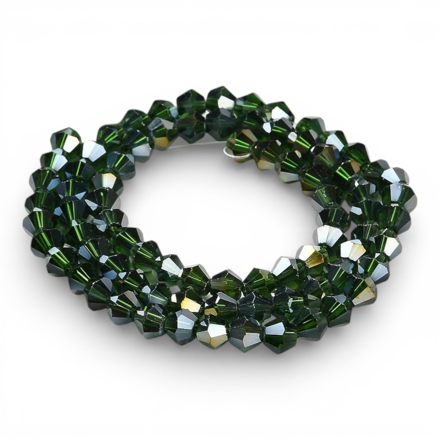 x1 Fil de Perles de Verre Transparentes Facettées – Biconiques 4 mm – Vert ou Vert AB