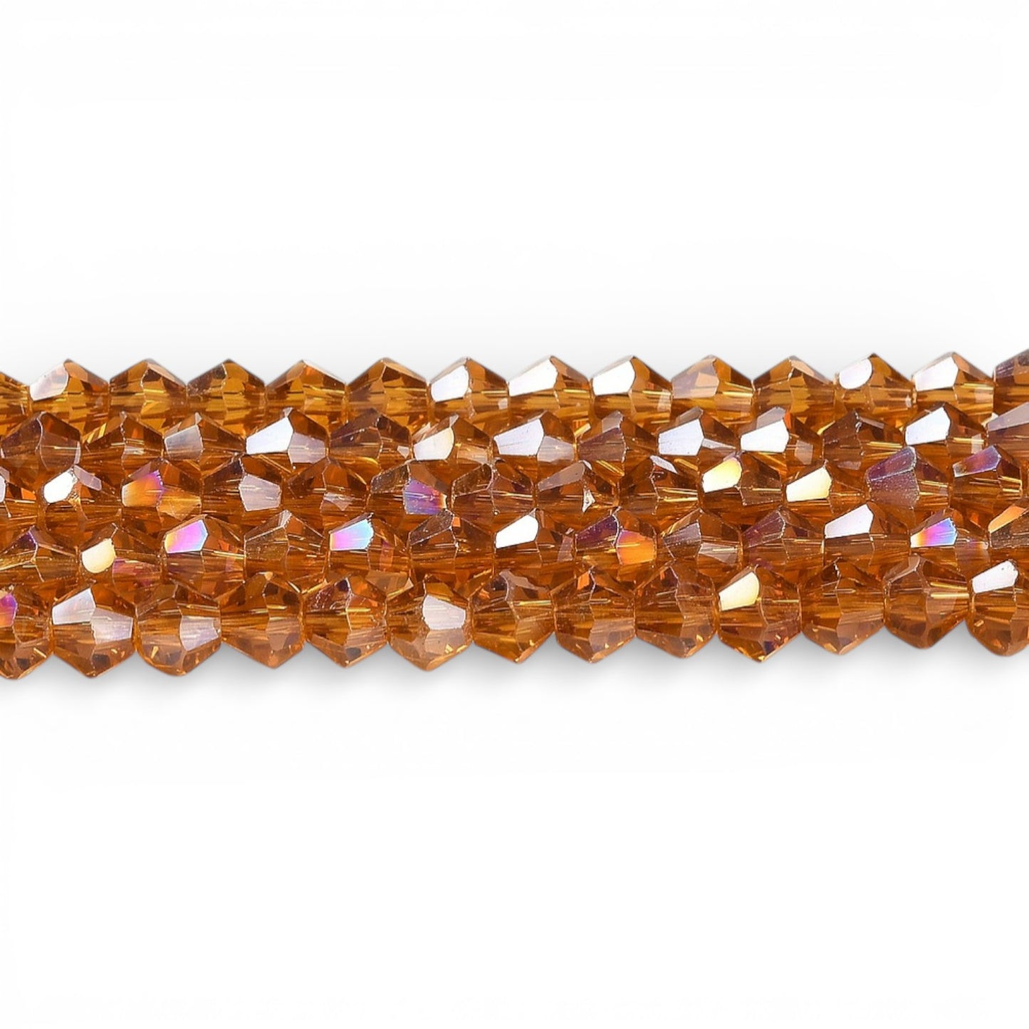 x1 Fil de Perles de Verre Transparentes Facettées – Biconiques 4 mm – Ambré ou Ambré AB