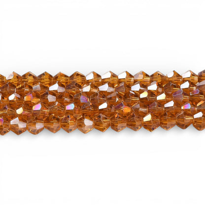 x1 Fil de Perles de Verre Transparentes Facettées – Biconiques 4 mm – Ambré ou Ambré AB