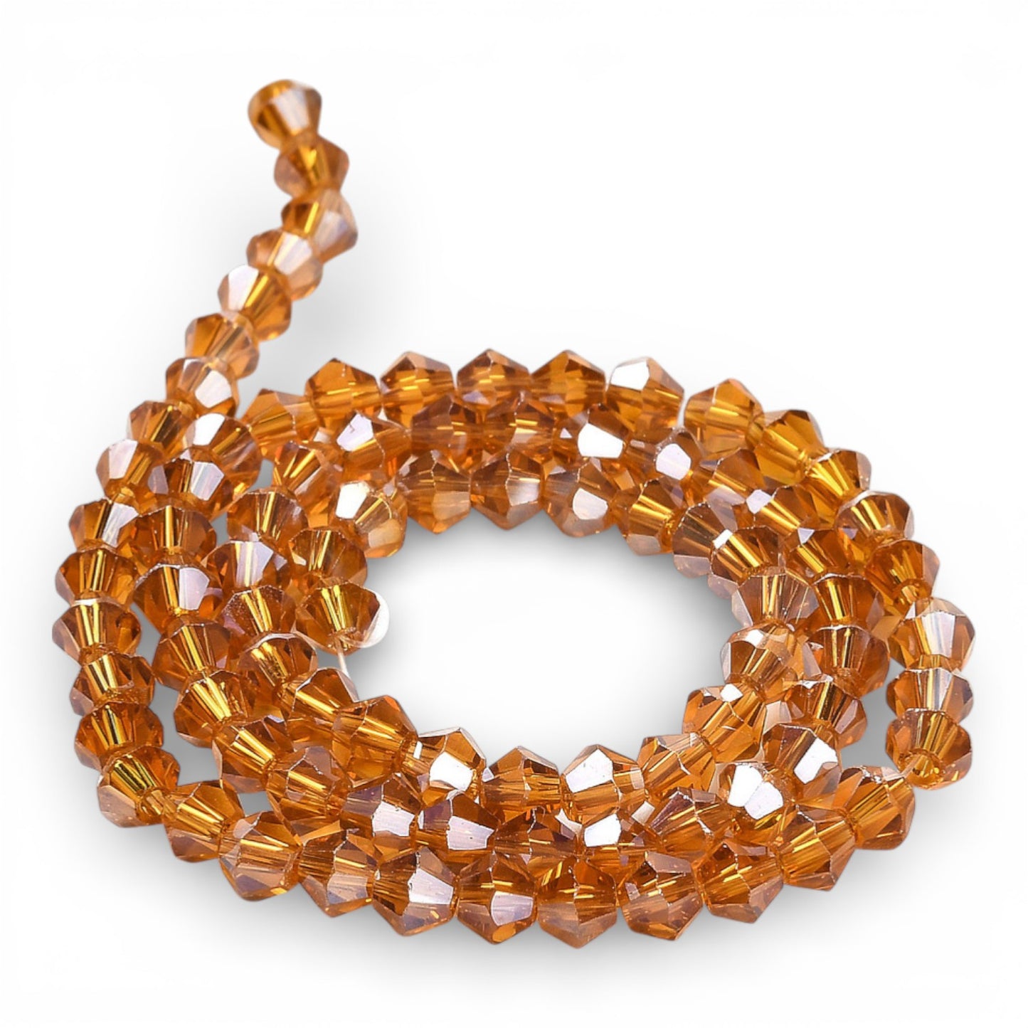 x1 Fil de Perles de Verre Transparentes Facettées – Biconiques 4 mm – Ambré ou Ambré AB