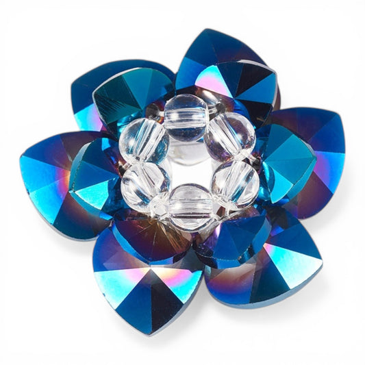 Perle Lotus en Verre Tissé – Bleu Métallisé ou Aurore Boréale – 35 mm – Compatible Tiges