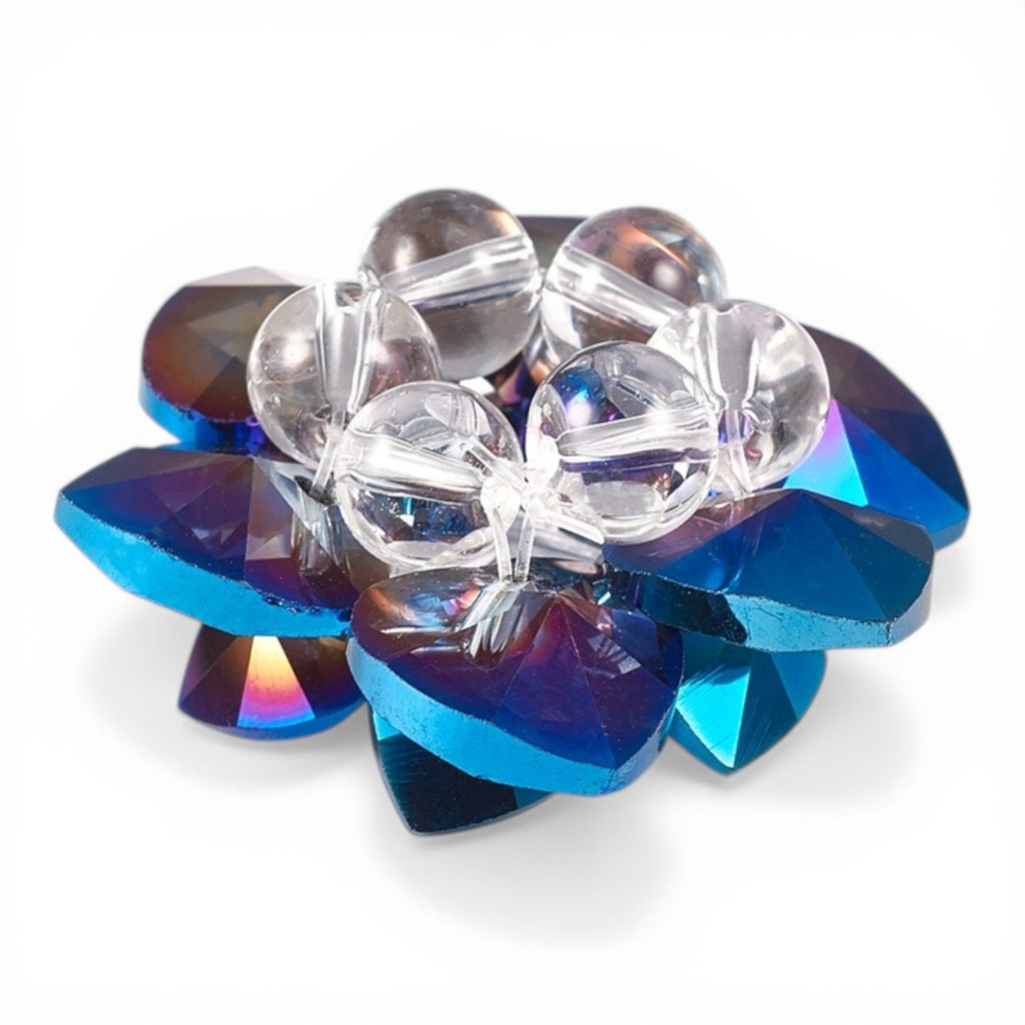 Perle Lotus en Verre Tissé – Bleu Métallisé ou Aurore Boréale – 35 mm – Compatible Tiges