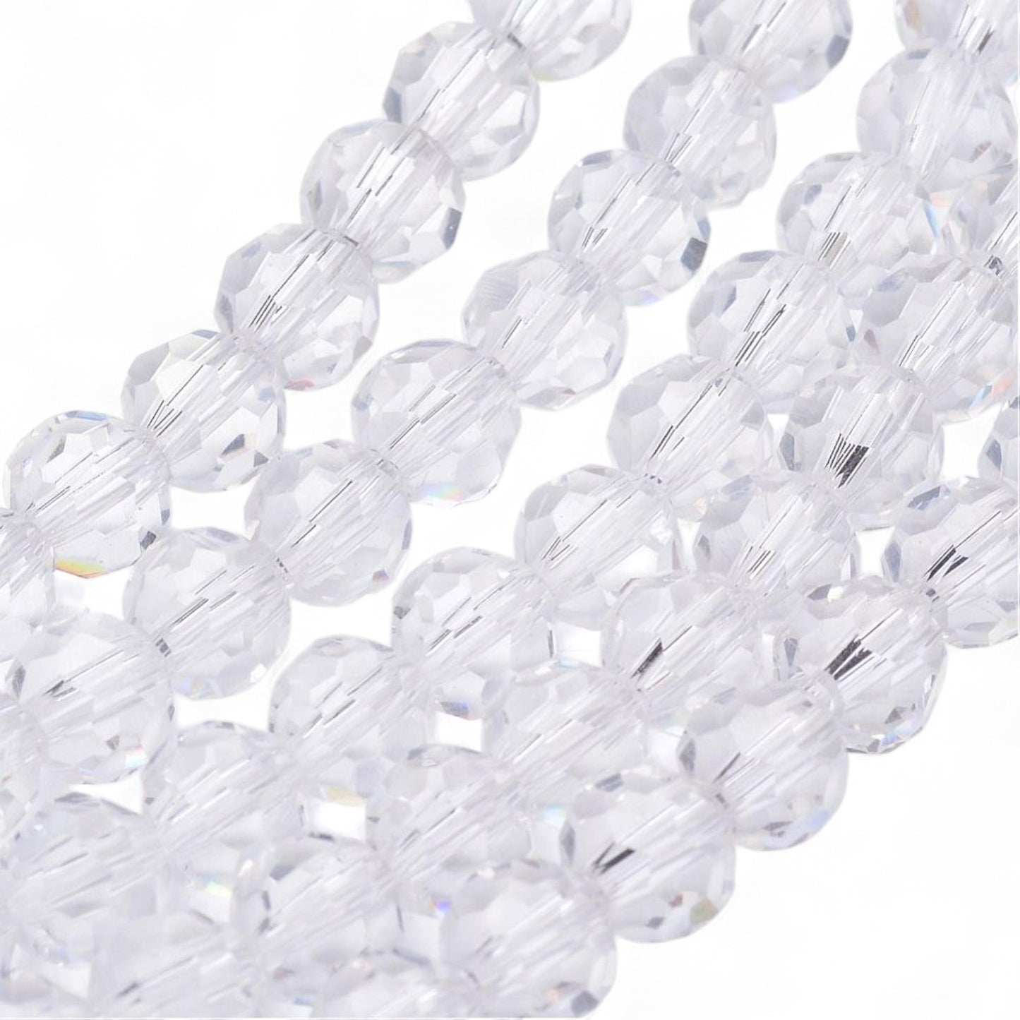 x1 Fil de Perles en Verre Facettées – 8 mm – Rouge, Vert ou Transparent (32 facettes)