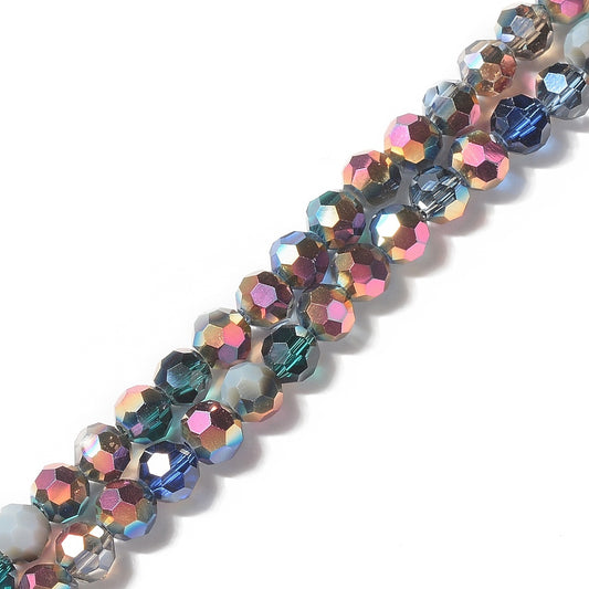 Fil de Perles en Verre Facettées Électroplaquées – Bleu Roi et métallisé Multicolore – 6 mm