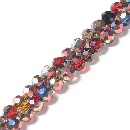 Fil de Perles en Verre Facettées Électroplaquées – Multicolore et métallisé Multicolore – 6 mm