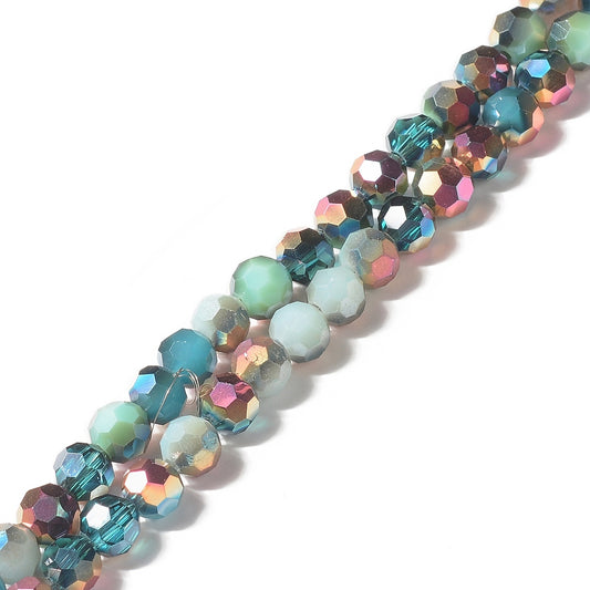 Fil de Perles en Verre Facettées Électroplaquées – Turquoise et métallisé Multicolore – 6 mm