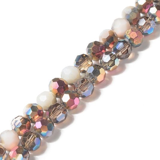 Fil de Perles en Verre Facettées Électroplaquées – Blanc Ivoire et métallisé Multicolore – 6 mm