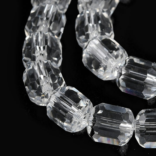 x1 Fil de Perles de verre transparentes – Cylindres à facettes – 7 x 6 mm
