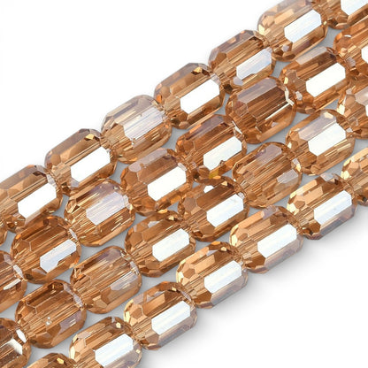 x1 Fil de Perles de verre électroplaquées – Cylindriques à facettes 9 x 7,5 mm – Champagne