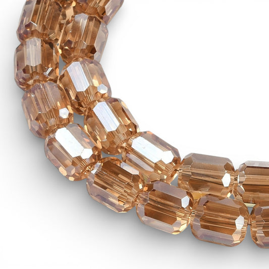 x1 Fil de Perles de verre électroplaquées – Cylindriques à facettes 9 x 7,5 mm – Champagne